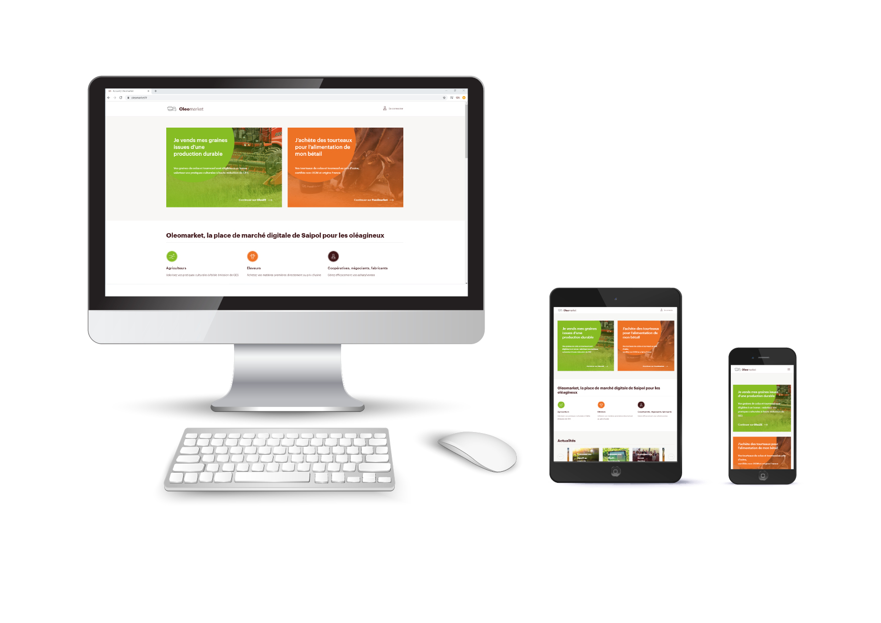 Oleomarket sur ordinateur, tablette et smartphone